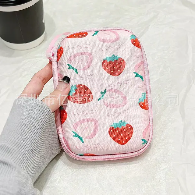 Data Cable Storage Bag Square Hard Shell Zipper Strawberry Shape Bag - Shop at LoveMi