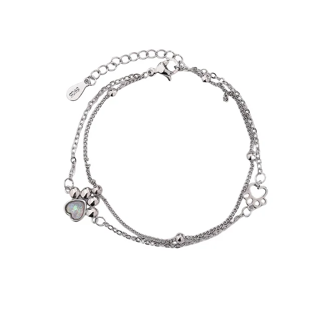 Stone Cat's Paw Sweet Double Layer Cat Bracelet Girlish Style Love Cat'S Paw Double Layer - Shop at LoveMi