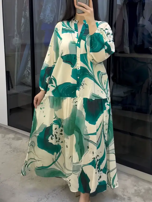 Loose Casual Long Sleeves Temperament V neck Dress Green - Shop at LoveMi