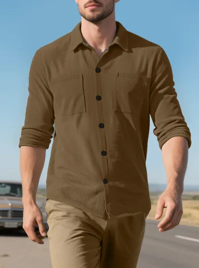 Casual Fashion Polo Collar Multi pocket Jacket Top Camel 1 - Shop at LoveMi