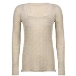 Retro Low Collar Square Collar Twisted Khaki Sweater - Khaki