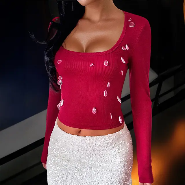 Hot Girl Style Long Sleeve Solid Color Vest Wine Red - Shop at LoveMi