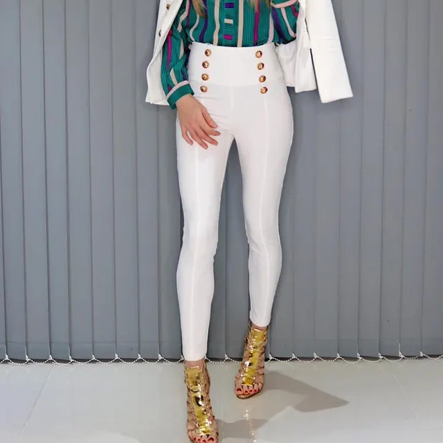 Skinny Pants Cropped Waist Slimming Black And White High Waist Slimming White - Shop at LoveMi