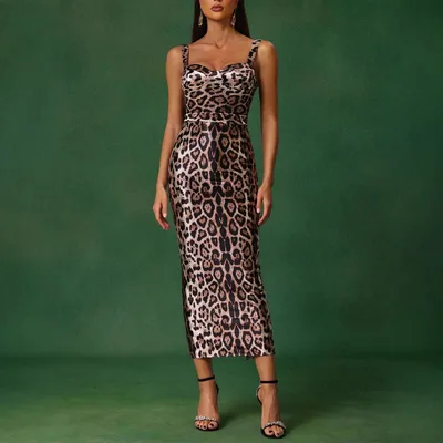 Sexy Tube Top Strappy Leopard Print Long Dress Leopard Print Multi - Shop at LoveMi