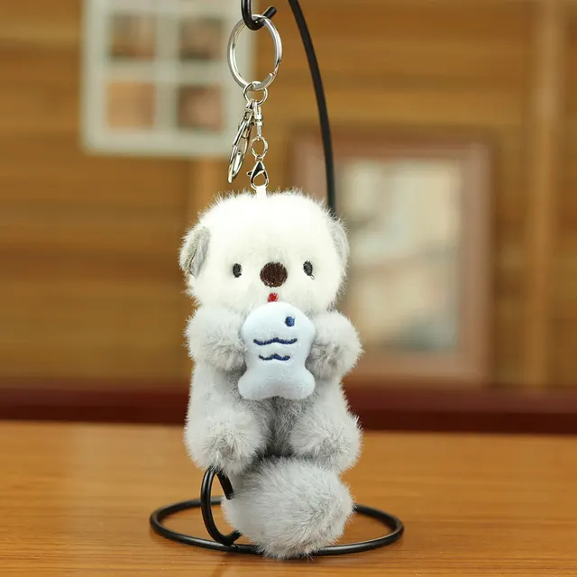 Cute Sea Otter Pendant Plush Toy Fish Cat Doll Hanging Ornament Gray - Shop at LoveMi