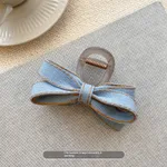 Back Head Blue Denim Bow Barrettes - Metal Clip