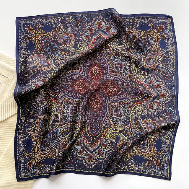 Autumn And Winter New Literary Flower Printing Silk Kerchief Women Zc62 Blue - Shop at LoveMi