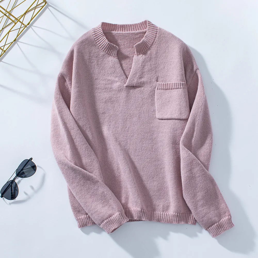 Women's Sweater Solid Color Pocket Casual Loose Lotus Root Starch - Shop at LoveMi