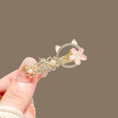 Clip Hairware Full Diamond Wheat Grip Sakura Cat Barrettes - Shop at LoveMi