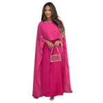 Round Neck Loose Big Hem Djellaba Chiffon Dress Women - Rose