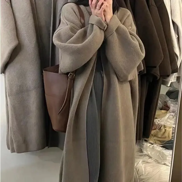 Design Solid Color Knitted Cardigan Coat Women Camel - Shop at LoveMi