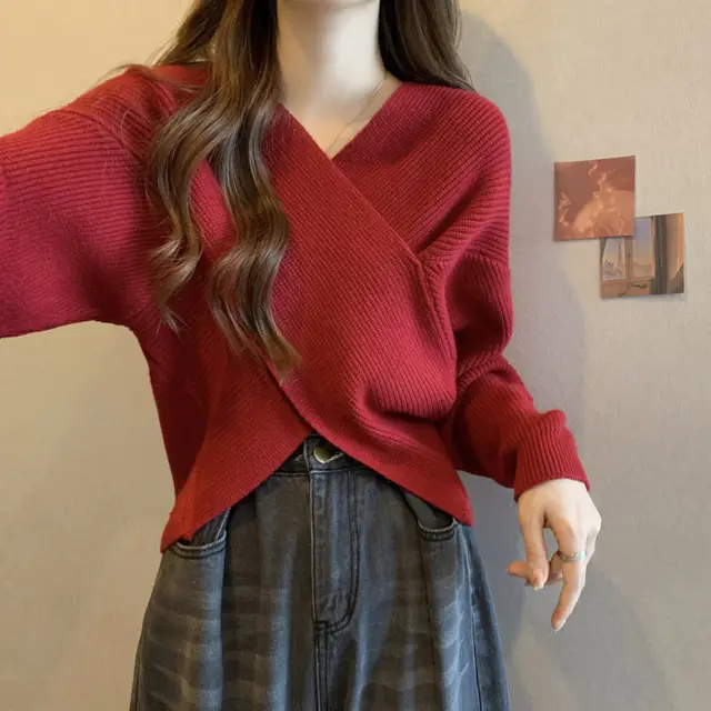 Lazy Short Sweater Design Blouse Red - Shop at LoveMi