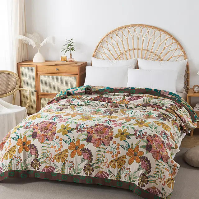 Household Flower Four layer Pure Cotton Gauze Towel Quilt Cover Blanket Luxuriant Branches And Leaves - Shop at LoveMi