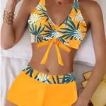 Bikini Split Swimsuit Printed Plus Size - Orange