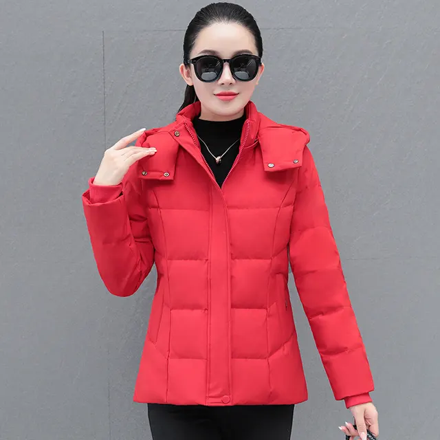 Down Jacket Women's Short Thick Warm Jacket Red - Shop at LoveMi