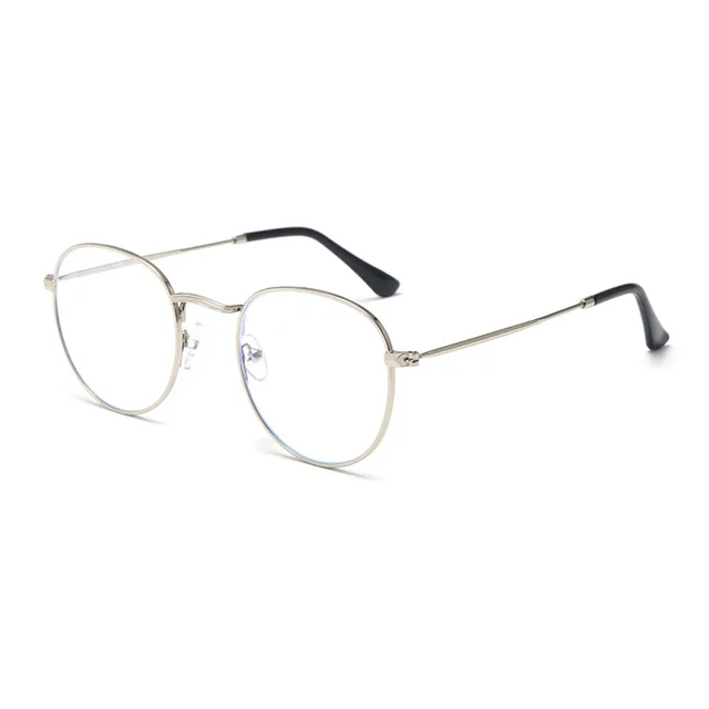 HD Anti blue Ray Fashion Round Frame Metal Sunglasses Silver Frame Antiblue Ray Film - Shop at LoveMi