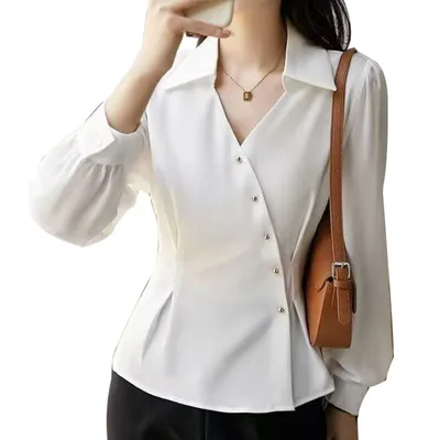 Autumn Solid Color Cardigan Shirt Women White - Shop at LoveMi