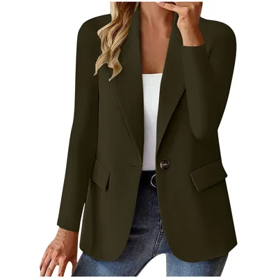 Women's Long Sleeve Solid Color Cardigan Small Suit Jacket Green - Shop at LoveMi