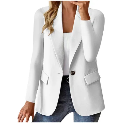 Women's Long Sleeve Solid Color Cardigan Small Suit Jacket White - Shop at LoveMi