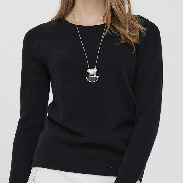 Round Neck Pure Wool Women's Long Sleeve Pullover Loose Sweater Black - Shop at LoveMi