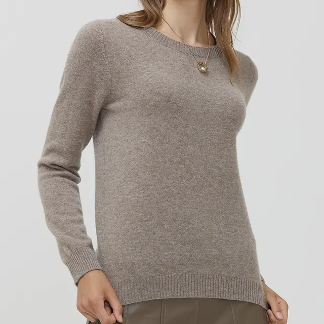 Round Neck Pure Wool Women's Long Sleeve Pullover Loose Sweater Camel - Shop at LoveMi