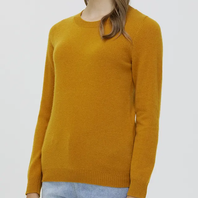 Round Neck Pure Wool Women's Long Sleeve Pullover Loose Sweater Ginger Yellow - Shop at LoveMi