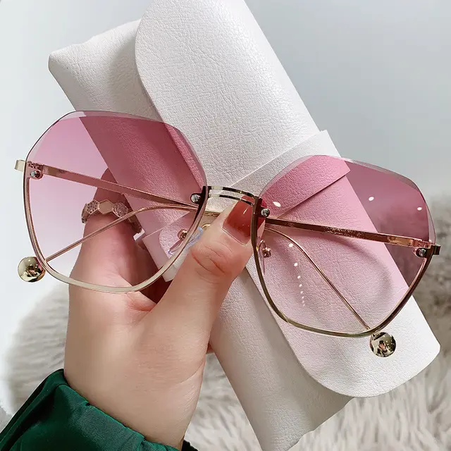 To Make Big Face Thin looked Elegant Fashion Sunglasses Gold Frame Light Pink - Shop at LoveMi