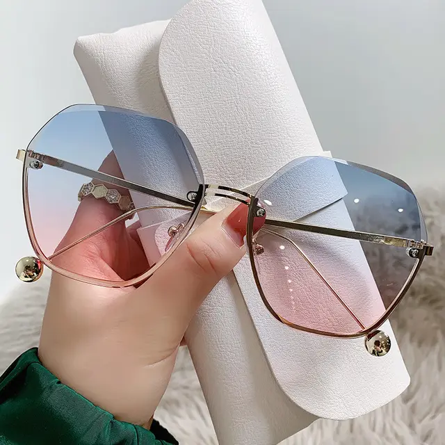 To Make Big Face Thin looked Elegant Fashion Sunglasses Gold Frame Upper Pink - Shop at LoveMi