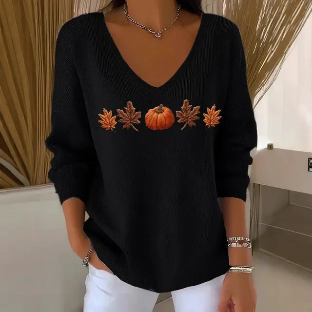 V neck Long Sleeve Pullover 3D Digital Printing Women's Top T shirt 5 Style - Shop at LoveMi