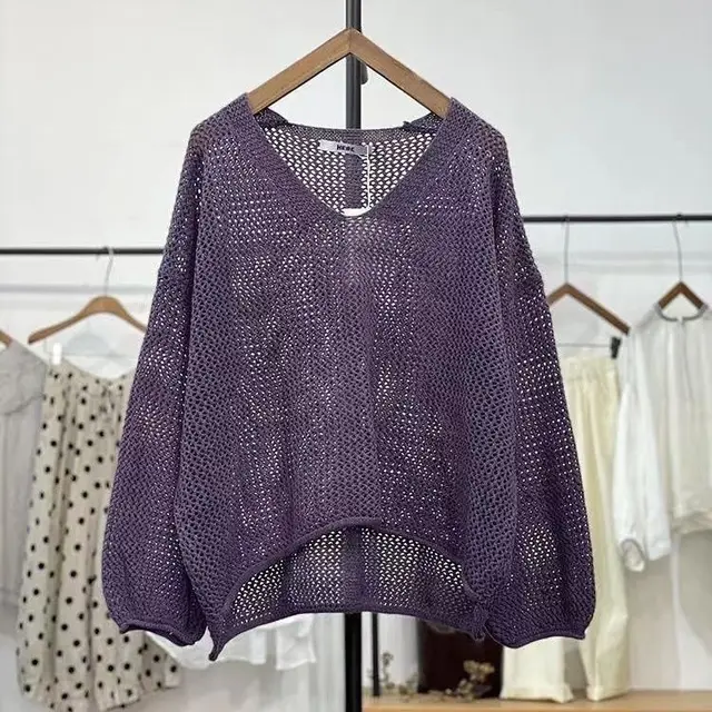 Loose Spring And Summer Sun Protection Casual Thin Mom Top Mesh Purple - Shop at LoveMi