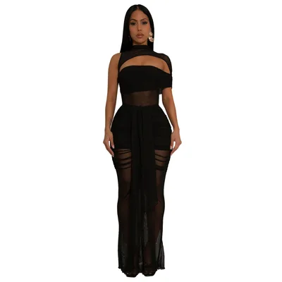 Women's Wear Sexy Transparent Mesh Arm Covering Dress Black - Shop at LoveMi