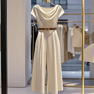 European And American Elegant Style Satin Jumpsuit Apricot - Shop at LoveMi