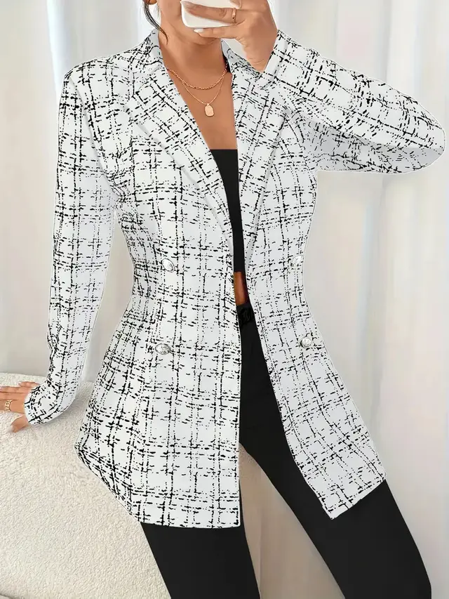 Plaid Slim Fit Elegant Graceful Women's Coat White - Shop at LoveMi