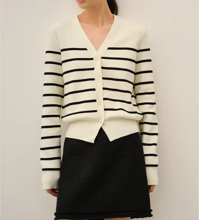 Classic Preppy Style Striped Knitted New All match Sweater Jacket White - Shop at LoveMi