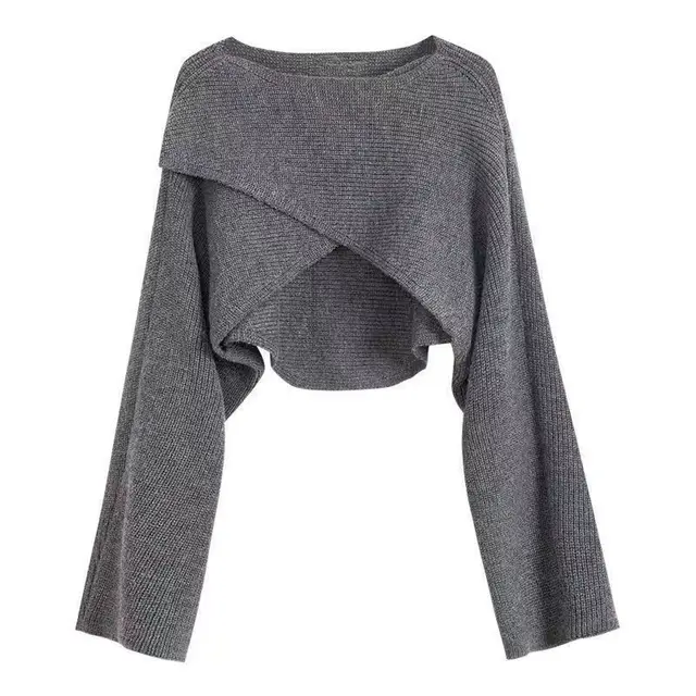Autumn And Winter Design Sense Niche Cross Sweater Gray - Shop at LoveMi