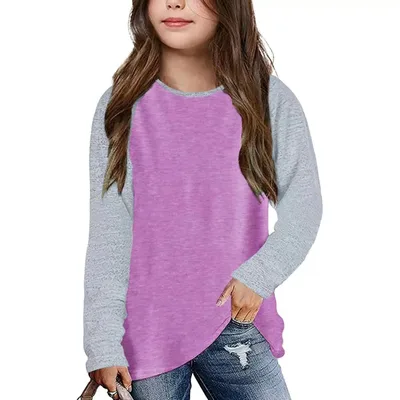 Half Sleeve Round Neck Contrast Color Waist Fat T shirt Women's Long Sleeve Violet - Shop at LoveMi
