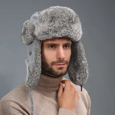 Rabbit Fur Unisex Thickened Warm Ear Protection Cold proof Outdoor Hat Light Gray - Shop at LoveMi