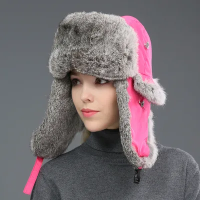 Rabbit Fur Unisex Thickened Warm Ear Protection Cold proof Outdoor Hat Rose Red - Shop at LoveMi