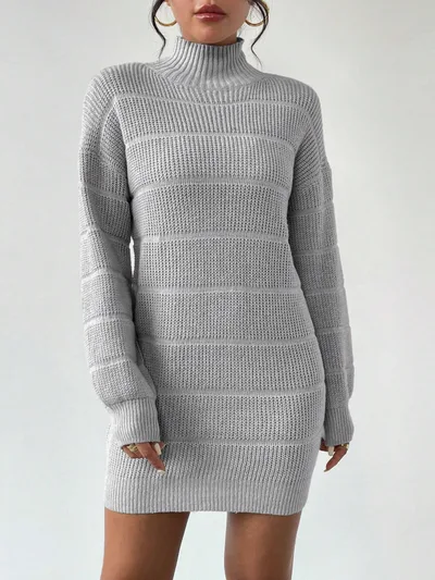 European And American Autumn And Winter Half high Collar Knitwear Dress Gray - Shop at LoveMi