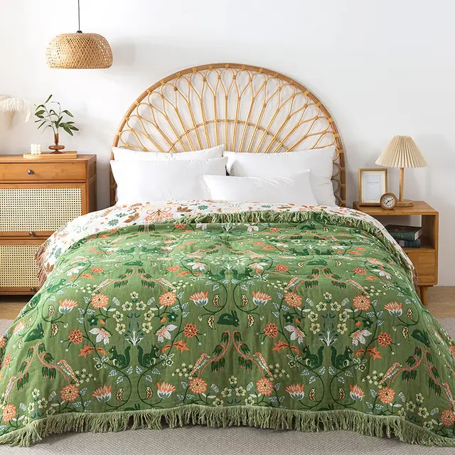 Pure Cotton Gauze Towel Quilt Double sided Available Greenish White Sofa Towel Household Cover Blanket Green - Shop at LoveMi