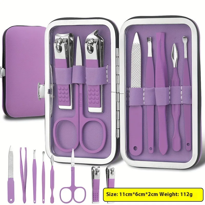 Stainless Steel Nail Scissors 8 piece Set Candy Color Manicure Implement Nail Clippers Purple - Shop at LoveMi