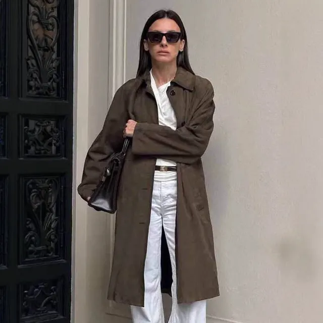 Loose Lapels Vintage Brown Suede Coat Brown - Shop at LoveMi