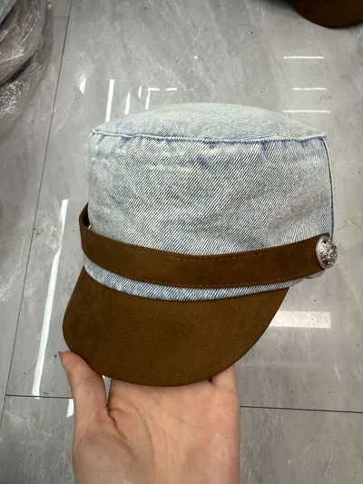 Japanese style Retro Flat top Cap Denim Women's Spring And Autumn Color Matching Flat Top Light Blue - Shop at LoveMi