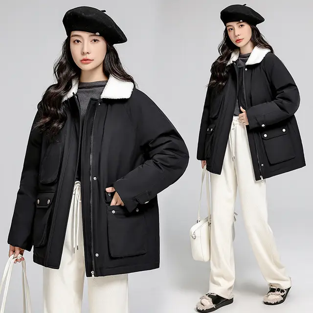 Korean Style Loose Casual Cotton padded Jacket Black - Shop at LoveMi