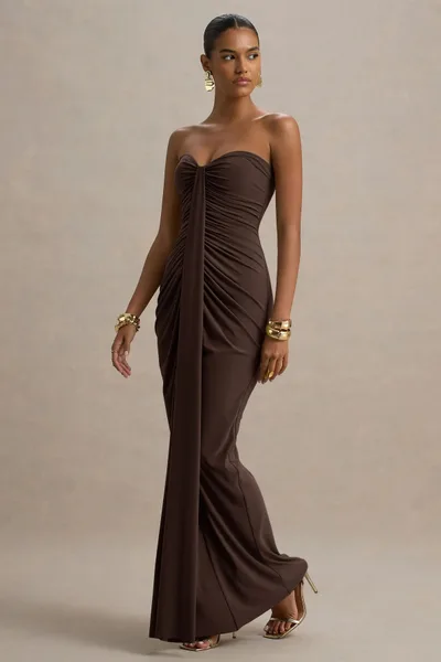 Sexy Bandeau Slim Fit Pleated Sheath Dress Brown - Shop at LoveMi