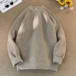 Solid Colour Sweater Loose Casual Long Sleeves Lazy - Greige