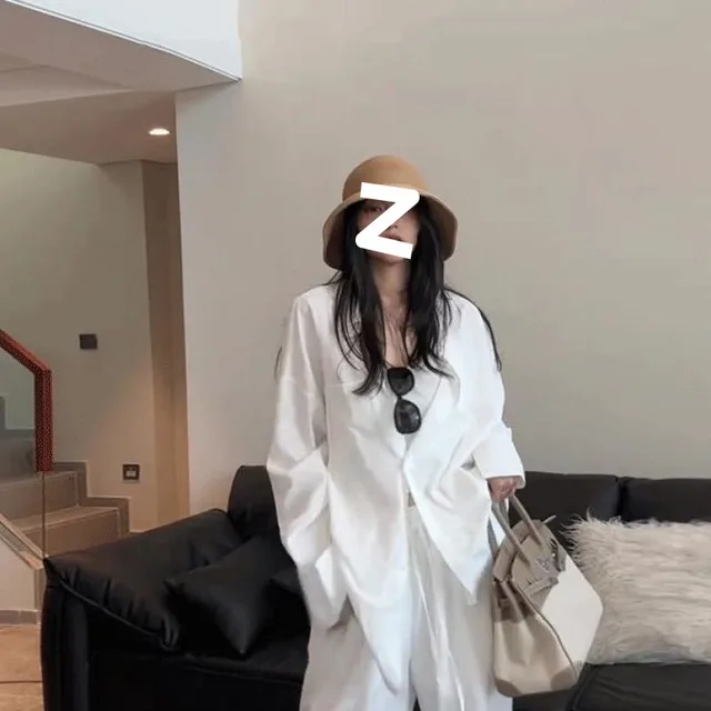 Women's Simple And Stylish Personality Shirt Wide leg Casual Pants Suit White Shirt - Shop at LoveMi