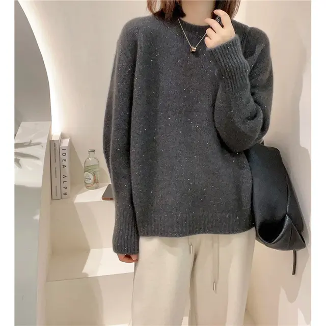 Soft Glutinous Fashion All match Round Neck Long Sleeve Autumn And Winter Dark Gray - Shop at LoveMi