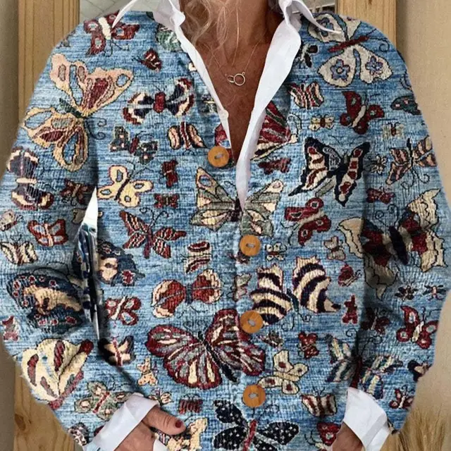 Women's Fashion 3D Color Matching Pattern Printing Cardigan Knitted Coat 3 Models E044 - Shop at LoveMi