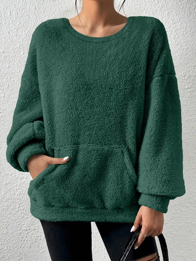 Fashion Solid Color Round Neck Long Sleeve Olive Green - Shop at LoveMi